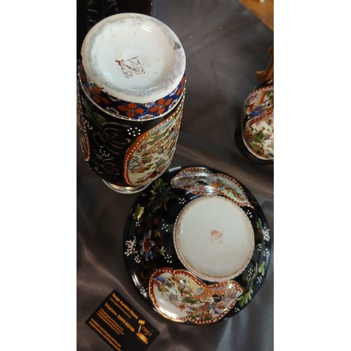 111 - Vintage Oriental Imari matching set consisting of two vases, jug and bowl (wasp extra)