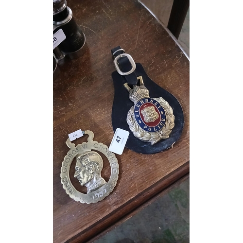 47 - Guernsey police badge KING GEORGE VI   horse brass