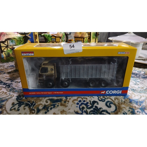 54 - Corgi CC13509 Volvo FM Bulk Tipper model truck in 1:50 scale, featuring the J.W. Morrison livery.
