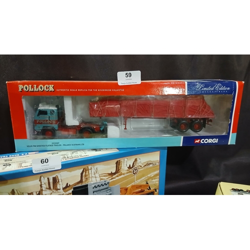 59 - Corgi 1:50 scale model truck, specifically the Pollock CC13107 Volvo F88 Sheeted Flatbed Trailer.