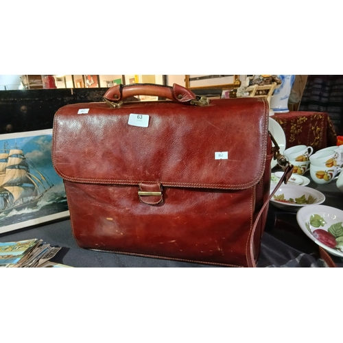 63 - brown leather briefcase document bag