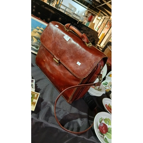 63 - brown leather briefcase document bag