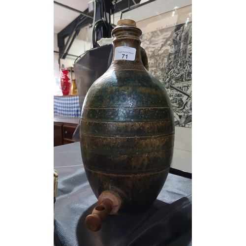 71 - ANTIQUE  ceramic stoneware cider jar with wooden tap and stopper