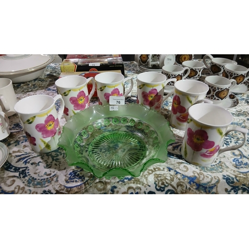 76 - collection of ceramic mugs and a decorative glass dish