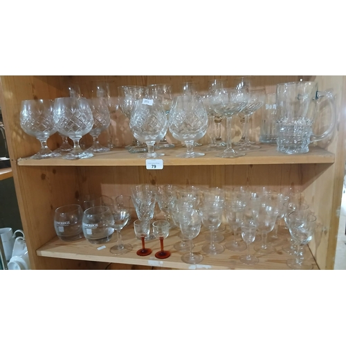 79 - collection of vintage glassware, including various wine glasses and brandy balloons