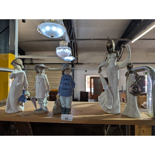 83 - Collection of figurines to include Lladro/Nao and two others by Julianna