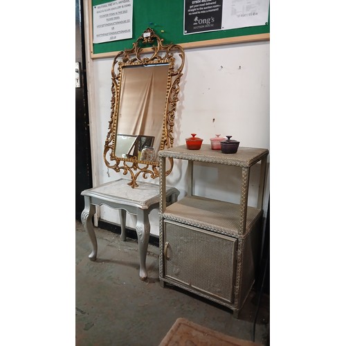 75L - Vintage Lloyd loom style bedside and occasional table , painted silver