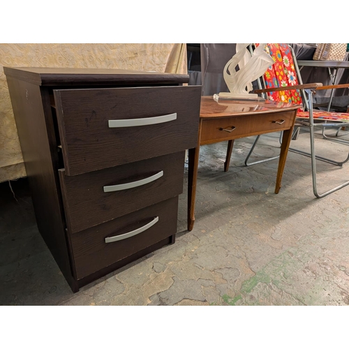 95L - Modern three drawer dark wood effect chest/bedside table
W15