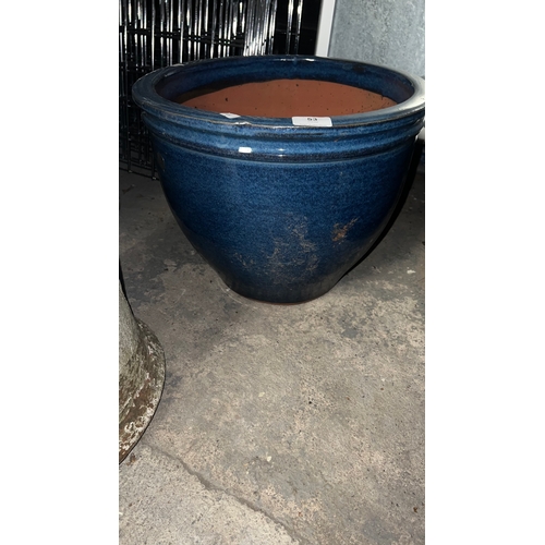 53 - Large blue glazed terracotta plantpot, 31cm height