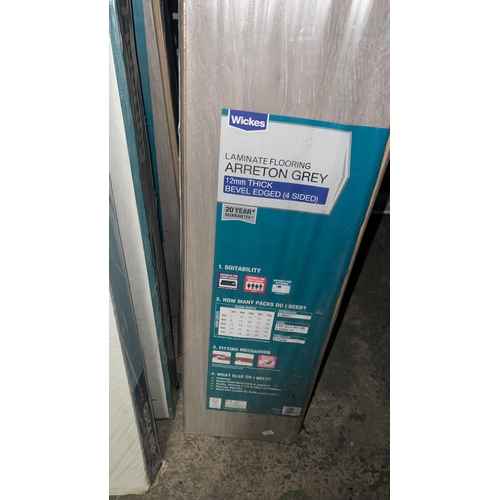 56 - Wickes Arreton Grey Laminate Flooring.    Thickness: 12mm Edge Style: Bevel edged on 4 sides Coverag... 