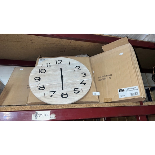 224 - Three-boxed whitewashed wooden clocks new