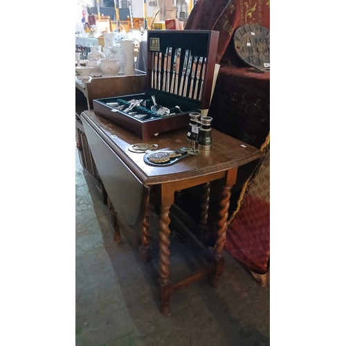 50P - vintage gateleg table,  barley twist or bobbin legs.
