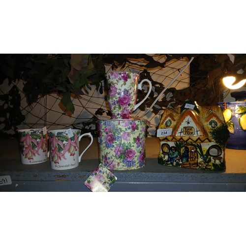 234L - Two Queens Bone China Cloverdale Pearl Mugs, Gift Floral Mug with box, 1970's Derek Fowler  hand pai... 