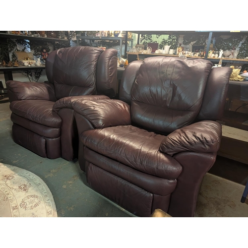 254L - Two Brown Leather Recliner armchairs