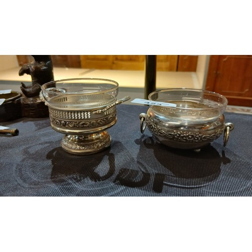 423 - vintage or antique silver-plated serving bowls, likely salt cellars or small condiment dishes, featu... 