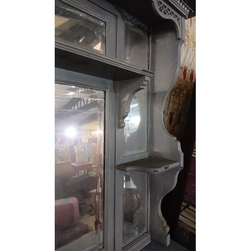 534P - Ornate painted grey French sideboard with bevelled mirror,  128 w x 200 h cm