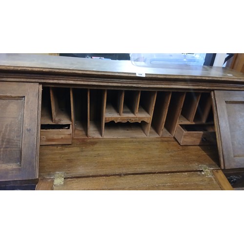 550P - Antique oak desk with original handles, 122 h x 110 h cm