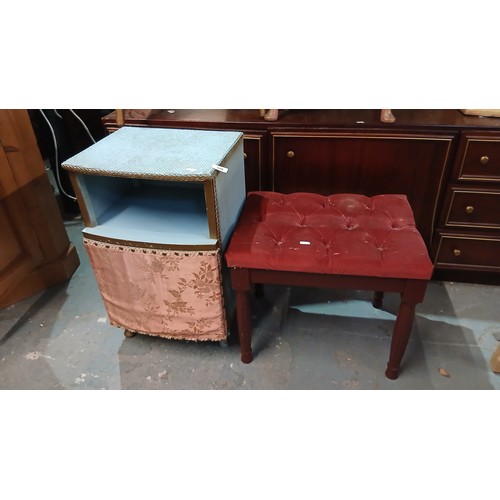 558P - Vintage Lloyd loom style bedside cabinet and piano stool