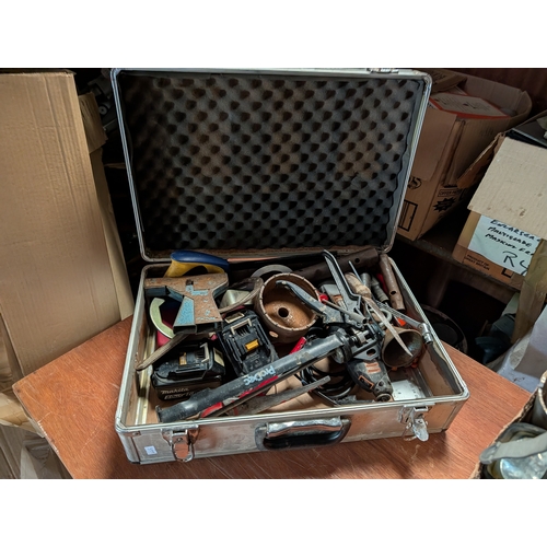61A - portable aluminum tool case containing a variety of mixed tools and equipment.