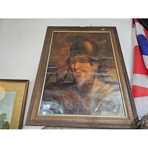 329 - Vintage aged large cavalier framed print, 80 x 60 cm