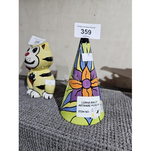 359 - Hand painted ceramic conical Sugar Shaker designed in Art Deco style by Lorna Bailey featuring a flo... 