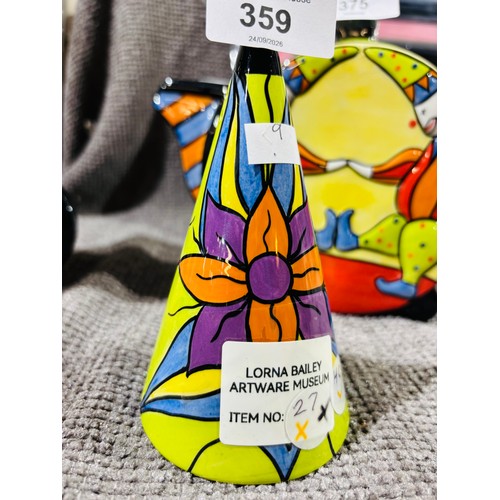 359 - Hand painted ceramic conical Sugar Shaker designed in Art Deco style by Lorna Bailey featuring a flo... 