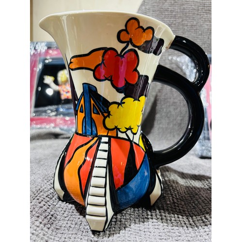 364 - Vibrant Hand painted ceramic art deco style jug 