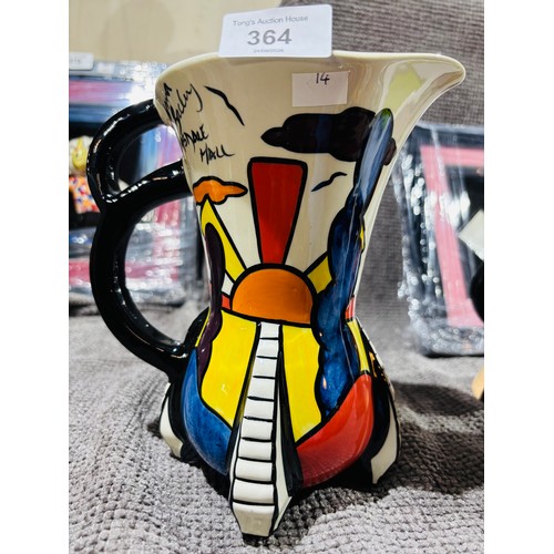 364 - Vibrant Hand painted ceramic art deco style jug 