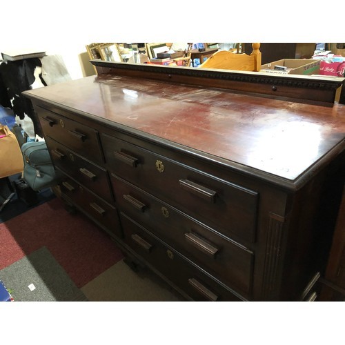 116 - Large mirror backed sideboard with 6 drawers to base. Measuring 267x57cms and base height of 93cms a... 