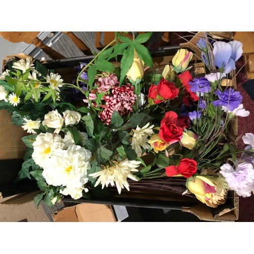 125 - Boxed selection of artificial flowers some loose and some in pots