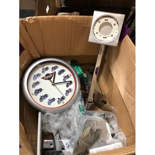 130 - Box of 7 light fittings and a clock