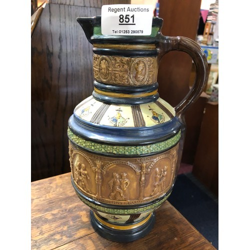 147 - Earthenware Jug with decorations of dancing couples in blue and green