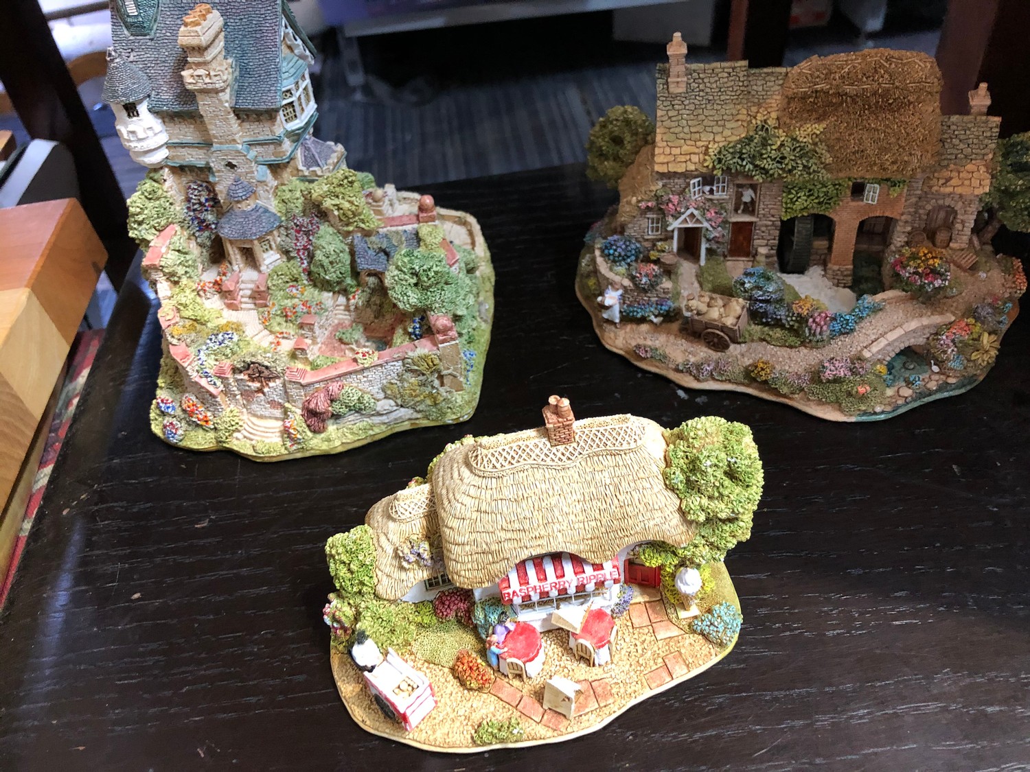 3 Lilliput Lane houses. Secret Garden,Mangerton Mill, Raspberry