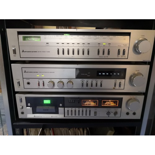 722 - Vintage Mitsubishi hifi separates including record player, tape, amp and tuner including Lp's and sp... 