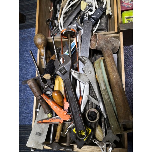 734 - Large collection of vintage tools in several wooden boxes.