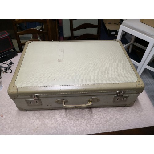 754 - Vintage suitcase with edging and corner trims.