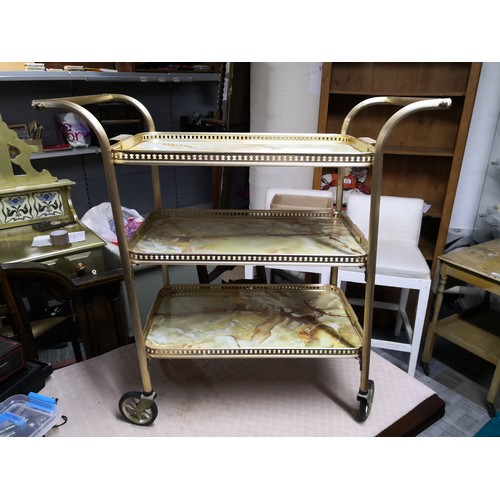 759 - Vintage metal tea trolley with 2 shelves and removable top tray