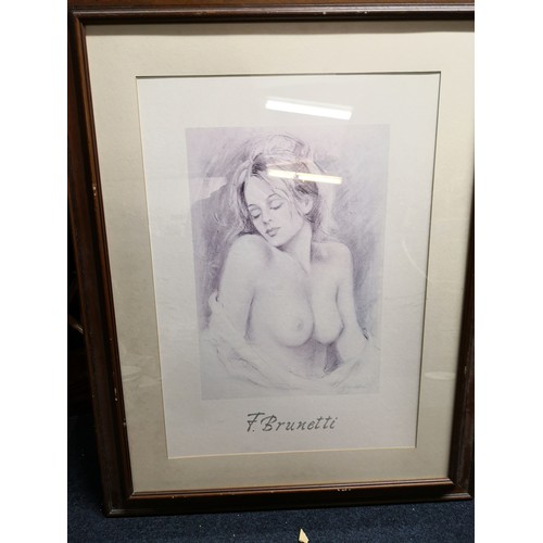 803 - 3 framed pictures of female nudes, 2 x F Brunetti and 1 x R Blanc measuring 76 x 96 cms