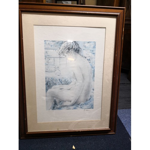 803 - 3 framed pictures of female nudes, 2 x F Brunetti and 1 x R Blanc measuring 76 x 96 cms