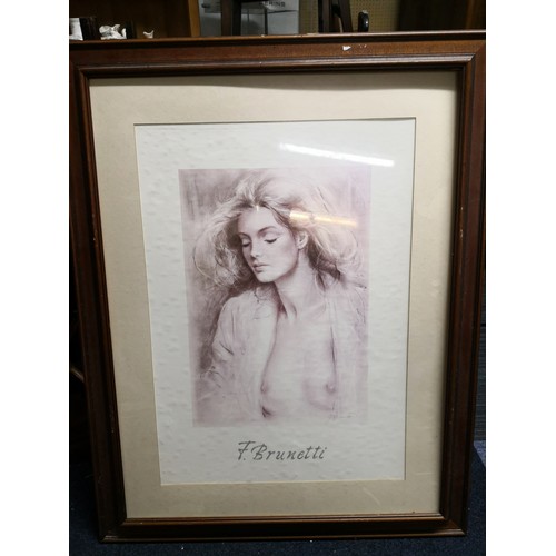 803 - 3 framed pictures of female nudes, 2 x F Brunetti and 1 x R Blanc measuring 76 x 96 cms