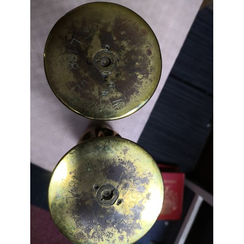 807 - Pair of WW1 brass case trench art vases