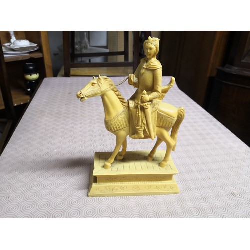 808 - Resin model of oriental figure on horse standing 33 cms tall