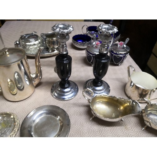 907 - Box of vintage silver plate teapots, jugs and bowls.