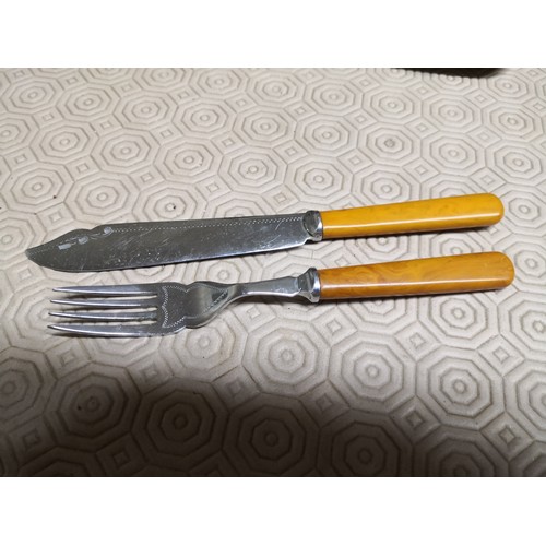 924 - 1930's Rodgers butterscotch fish knives and forks boxed set