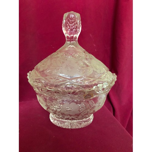 731 - Selection of glassware including a James Lang art deco scent bottle/decanter, a pair of candlesticks... 