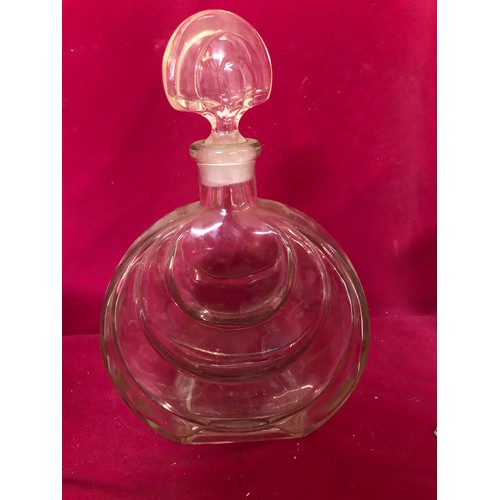 731 - Selection of glassware including a James Lang art deco scent bottle/decanter, a pair of candlesticks... 
