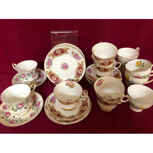 732 - Selection of crockery including 6 matching trios, 2 matching cups and saucers and some odd cups.