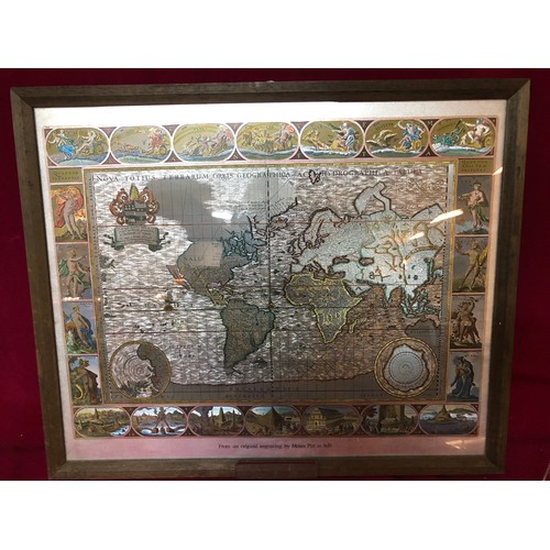 742 - Three etched world map pictures each measuring  56cms x46cms, 2 are predominantly gold in colour wit... 