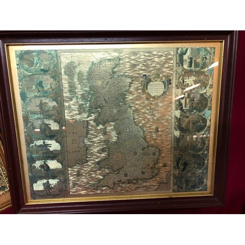 743 - 2 metallic etched pictures of the British Isles one in dark wood frame measuring 56cms x 46cms. The ... 