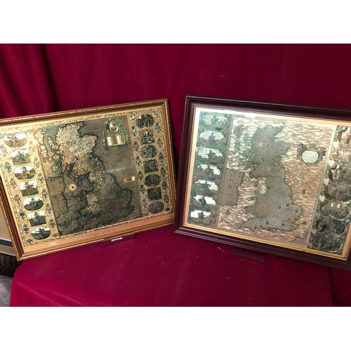 743 - 2 metallic etched pictures of the British Isles one in dark wood frame measuring 56cms x 46cms. The ... 